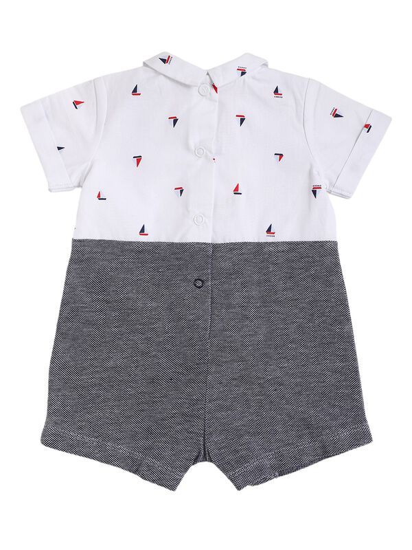 Boys White Short Sleeve Knitted Romper image number 1